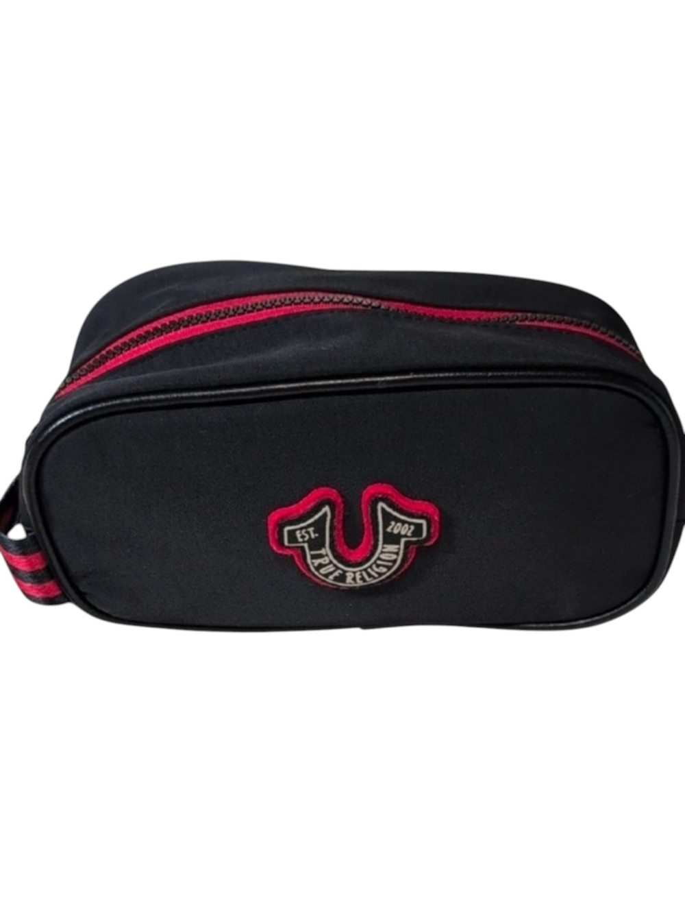 True Religion Black and Red Toiletry Bag with Logo